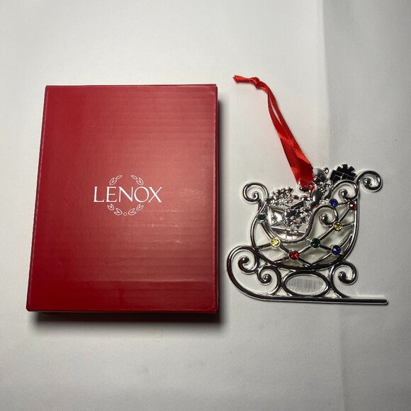 Lenox Sparkle and Scroll Sleigh Ornament Multicolor Gems Silver 893113 NIP - Picture 1 of 3